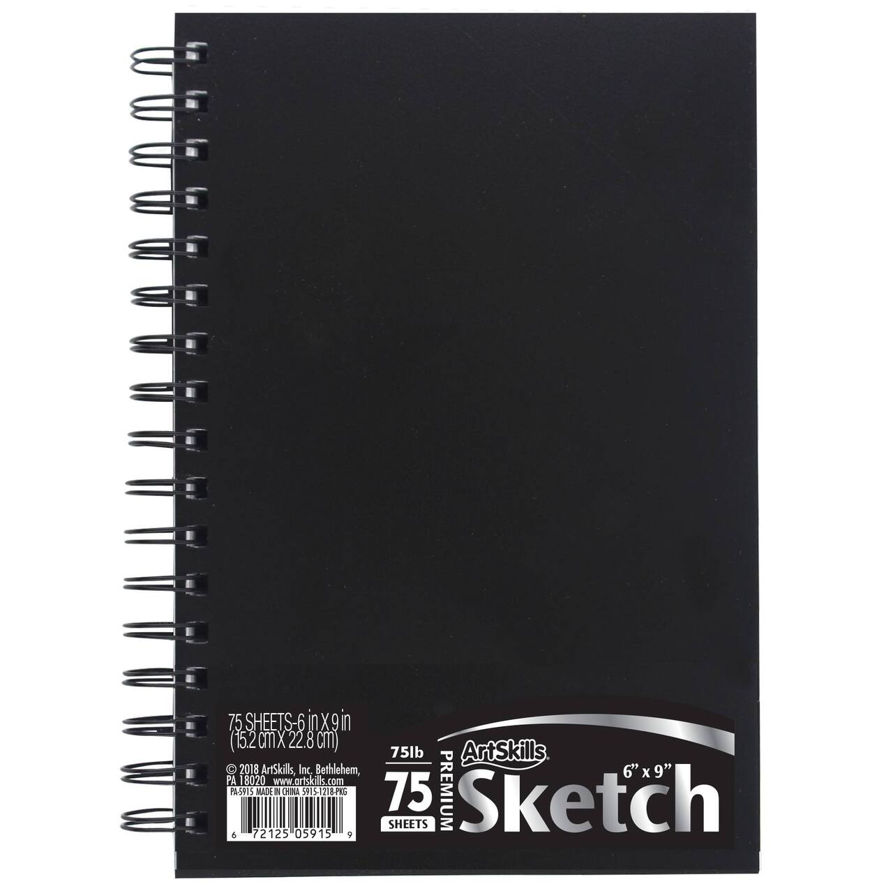 ArtSkills® Black Spiral Sketchbook with Perforated Pages, 6" x 9"
